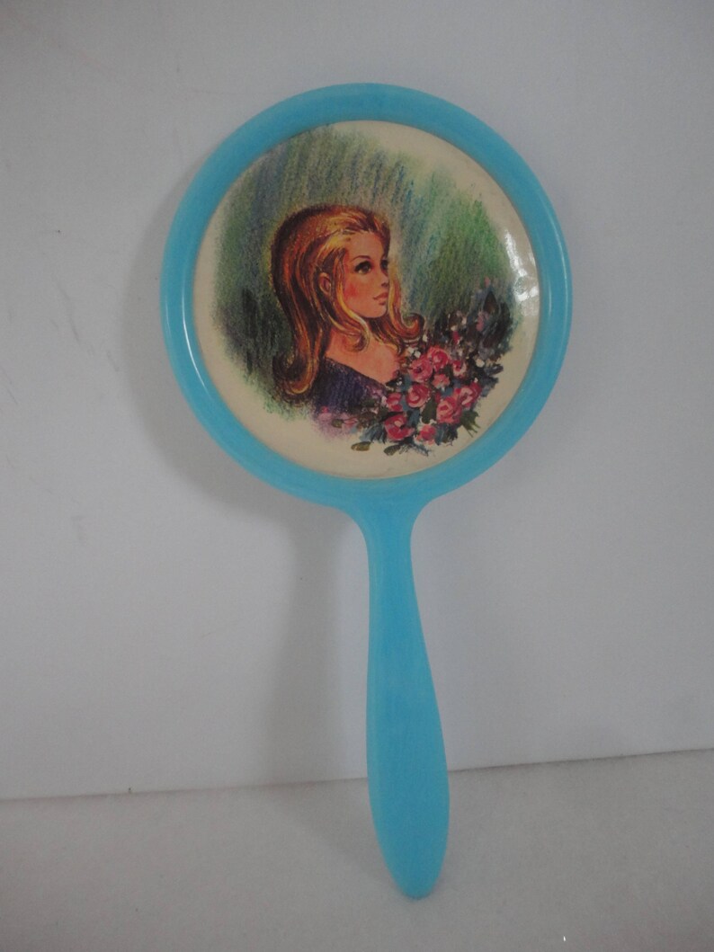 Vintage Hand Held Blue Plastic Mirror Little Girls Blue Etsy