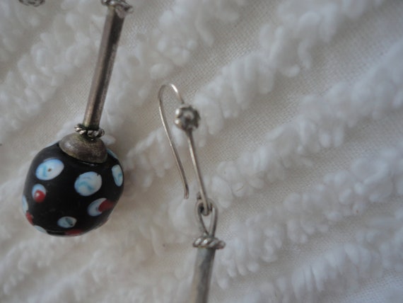 Vintage Silver Clay Polka Dot Dangle Pierced Earr… - image 3