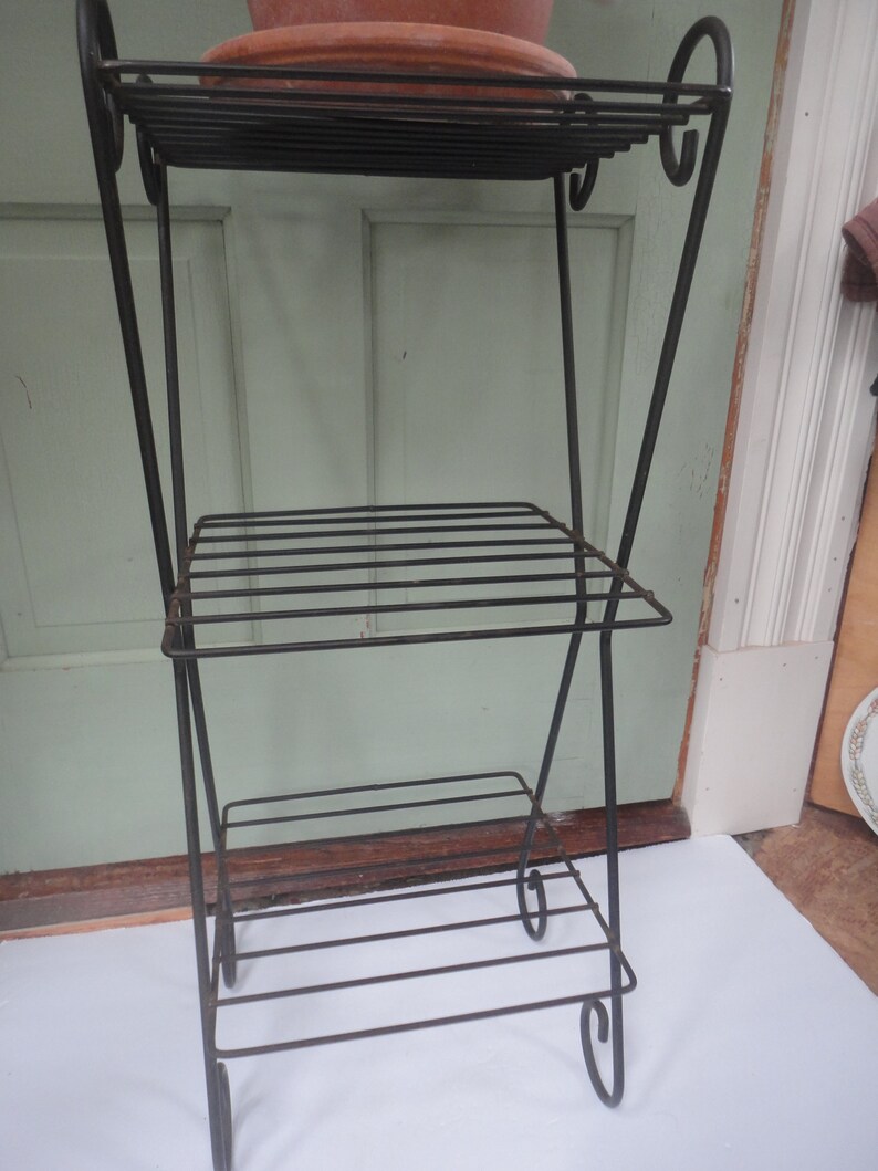 Vintage 3 Tier Black Metal MCM Plant Stand, 3 Tier Plants Stand, Metal
