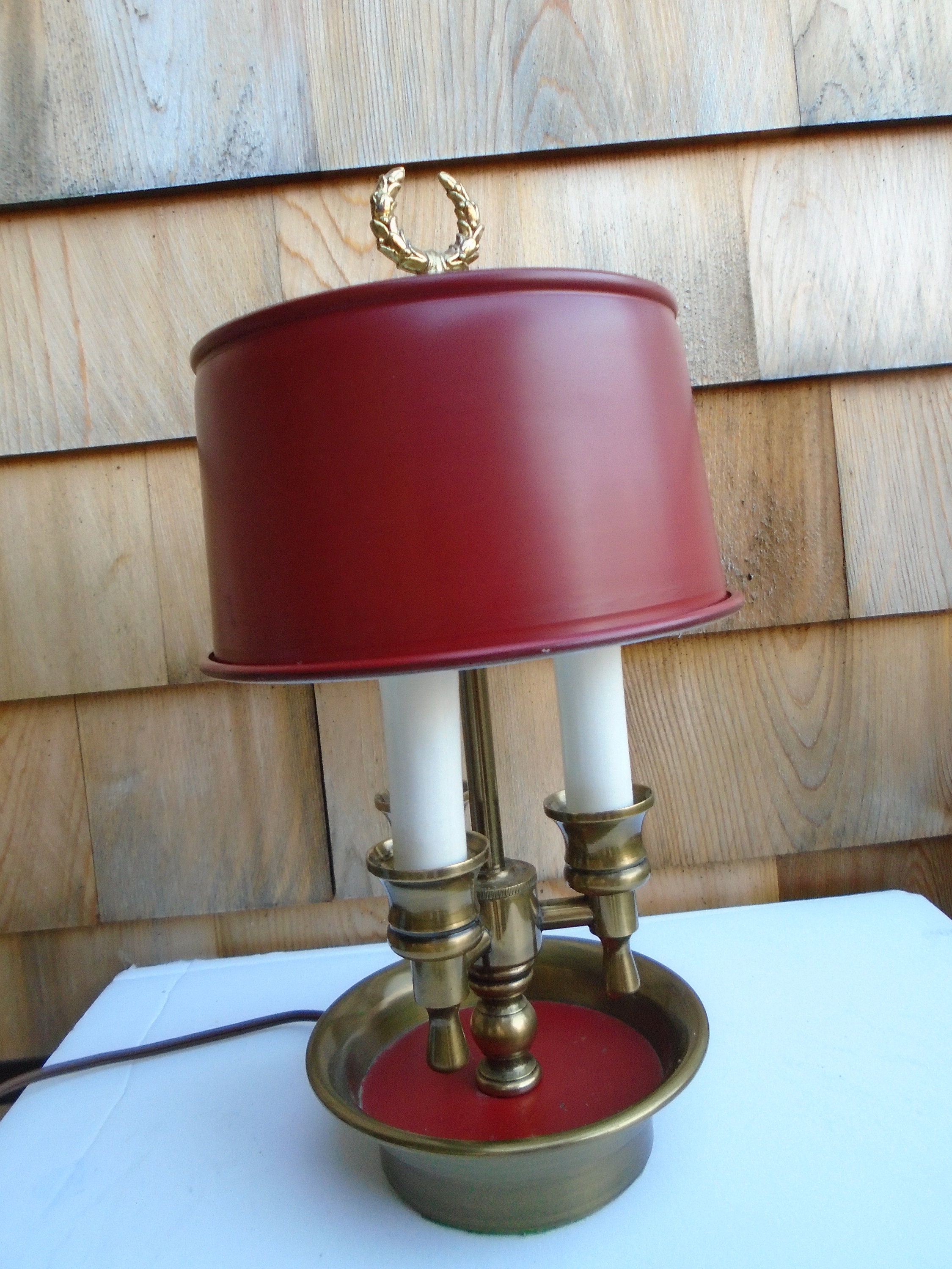 Vintage Red Metal Brass Bouillotte Working Table Lamp, Colonial Style  Accent Lamp, Candlestick Style Lamp, Bouillotte Lamp, Mini Brass Lamp