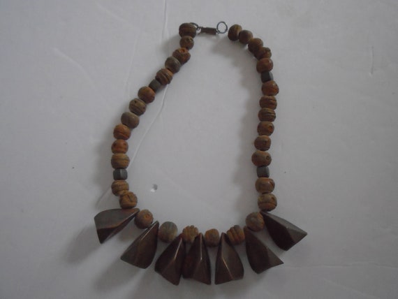 Vintage Clay Bead Brass Triangular Shape Bohemian… - image 2