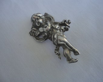 Vintage Sterling Silver Cherub Brooch, Sterling Silver Cherub Pin, Stamped Sterling, Cherub, Christmas Cherub Brooch, Holiday Cherub Pin