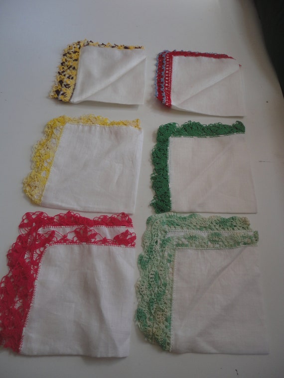 Vintage Lot of Crochet Bright Cotton Hankies, Hank