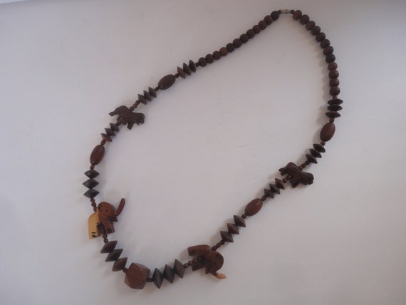 Vintage African Safari Wood Chunky Necklace, Larg… - image 7