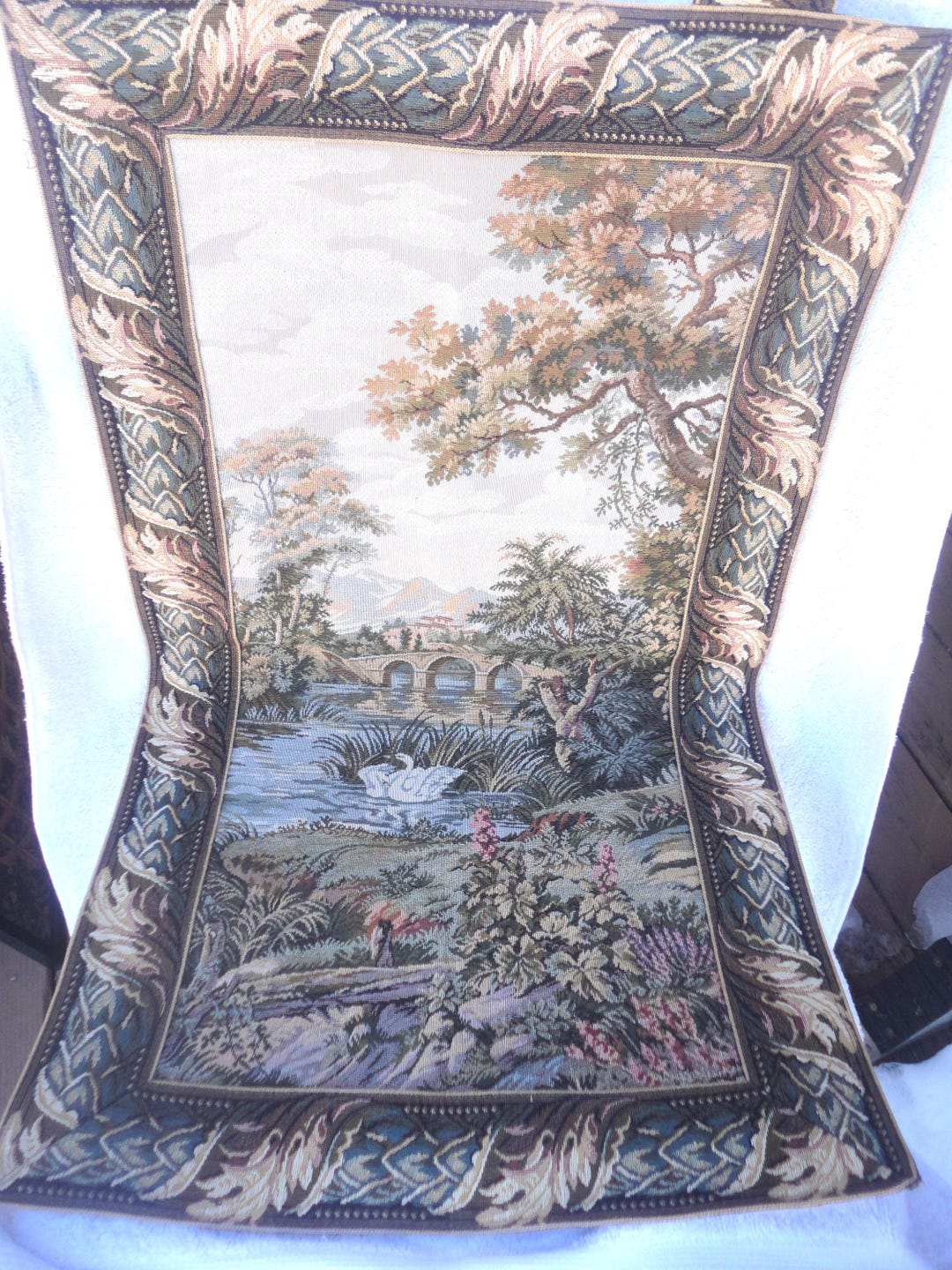 Vintage Matrex 100% Cotton Woven Swan in Lake Tapestry Wall Decor Made ...