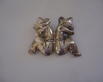 Vintage Sterling Mexican Men Resting Brooch, Sterling Mexican Men Sombreros, Southwestern Sterling Siesta Men, Sleeping Men Brooch, Silver
