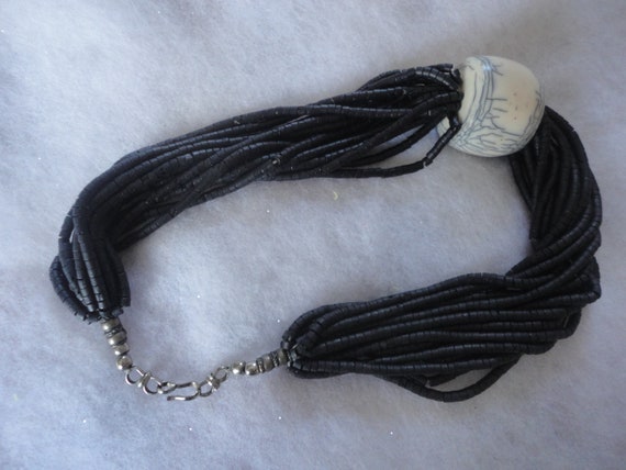 Vintage Chunky Black Seed Bead Ivory Resin Africa… - image 10