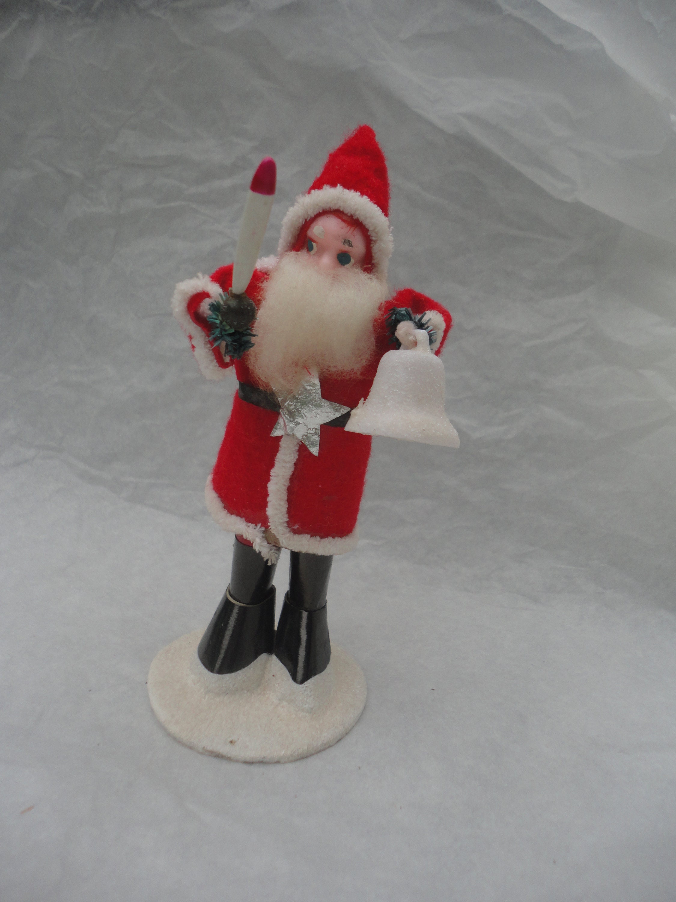 Vintage Felt Chenille Celluloid Santa Figurine Made in Japan