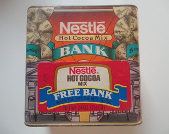 Vintage Tin Nestle Hot Cocoa Mix Free Bank Made in NY, Farmhouse Decor, Retro Tin Bank, Nestle Hot Cocoa, Tin Bank, Bank, Hot Cocoa Mix