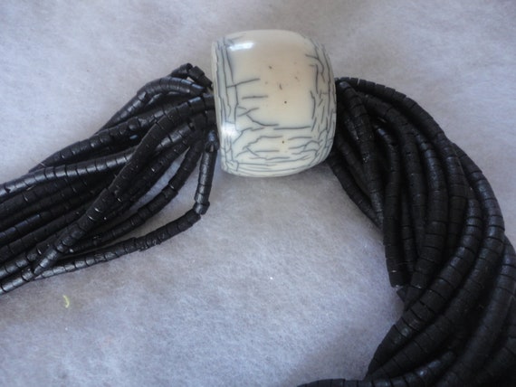 Vintage Chunky Black Seed Bead Ivory Resin Africa… - image 9