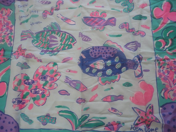 Vintage Cotton Barrier Reef Ken Done Scarf Made i… - image 4