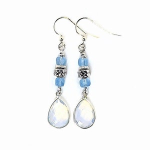 Opalite, Aquamarine, Silver Earrings