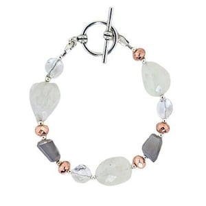 Grey Moonstone, Rainbow Moonstone, Quartz, Rose Gold Bracelet