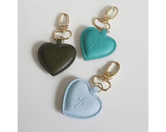 Neutral shades leather Heart key chain Handmade Genuine Leather Heart Keychain Leather Heart Keychain Heart Keyring, Keychain Bag Charm