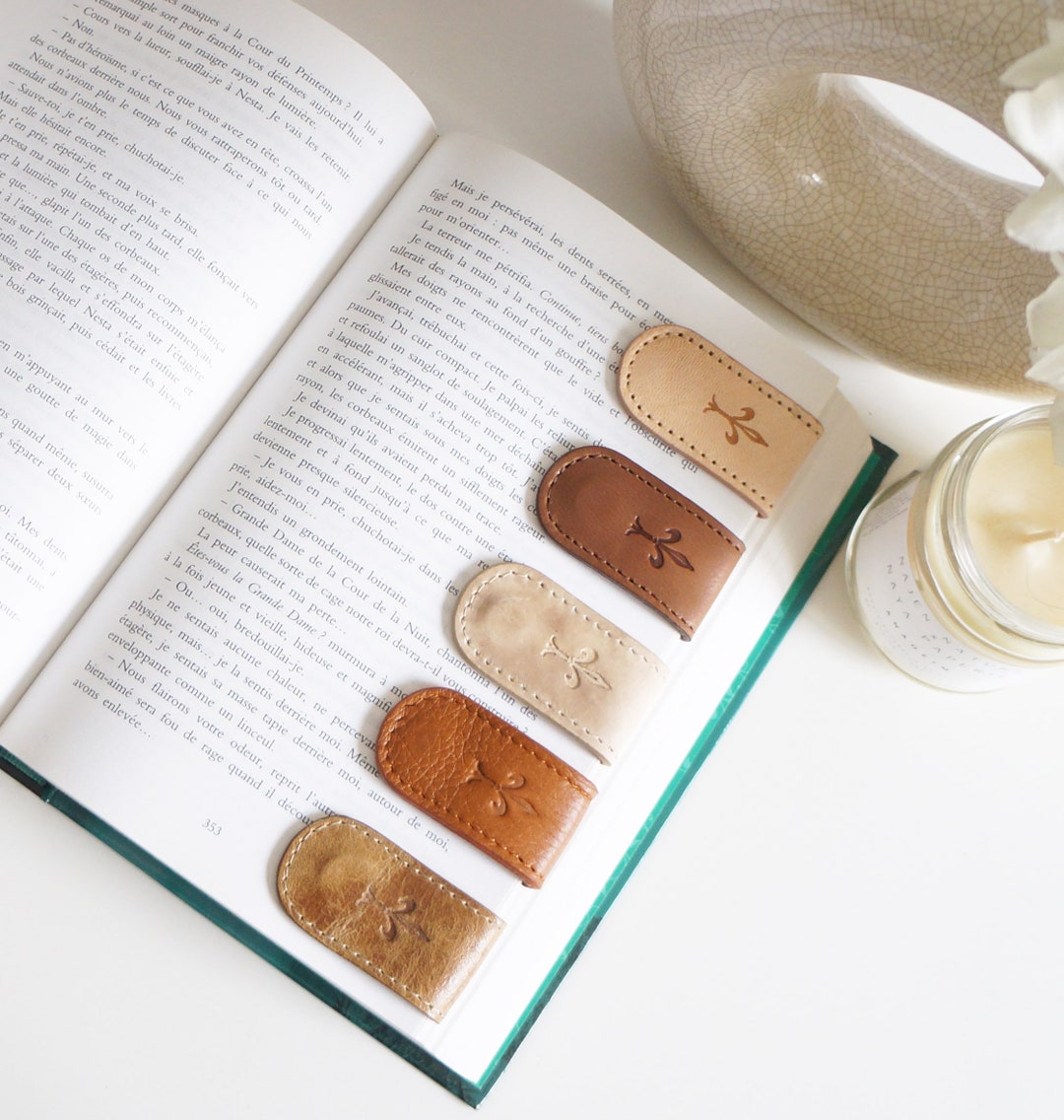 Personalized Brown Color Magnetic Leather Bookmark Minimalist Custom ...