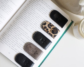 Leather Personalized Magnetic Bookmark minimalist custom leather name Bookmark Reader Gift for him and her Book lover reading Present