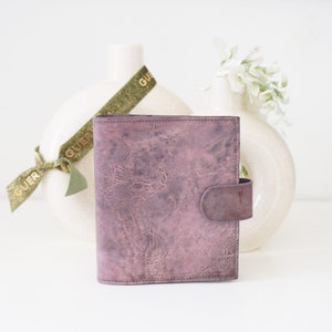 Capa de planejador de pasta de anéis A6 de couro roxo curtido vegetal personalizado, anel A6 com anéis krause verdadeiro tamanho dos EUA A6 com anel