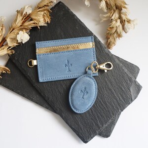 Personalized colorful bundle leather credit card Holder, gift set key ring custom Initials Slim Wallet, Small Card Leather case
