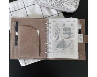 Gepersonaliseerde leren schutblad, secretariaat ringbandzakje, handgemaakte planner inlegvel