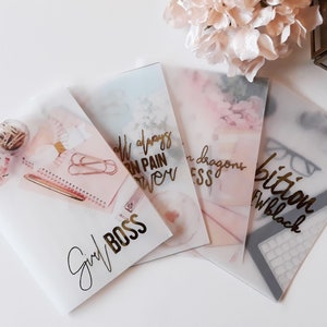 Vellum Foiled Girl Boss Planner Dashboard, Dashboard Planner For Travelers Notebook and ringbound planners