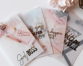 Vellum Foiled Girl Boss Planner Dashboard, Dashboard Planner For Travelers Notebook and ringbound planners