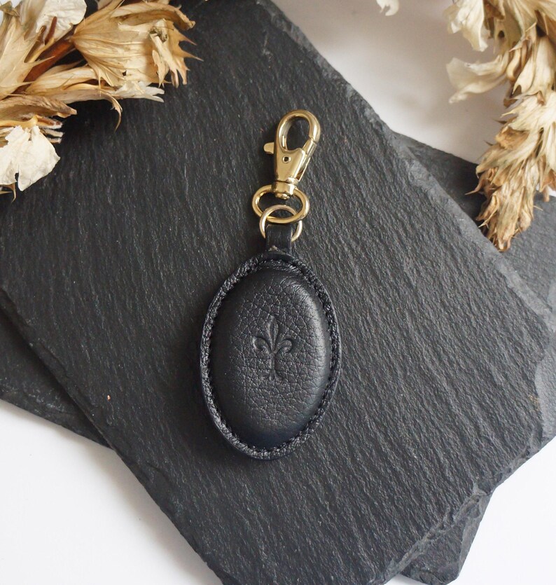 Personalized Oval Leather Keychain, Custom Initials Key Fob, Unisex