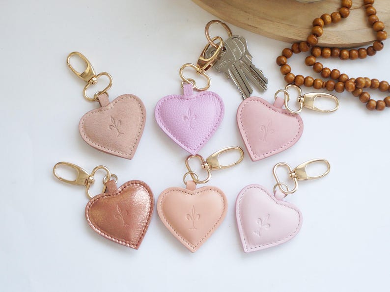 Custom Pastel Pink Shade Heart Leather Keychain, Trendy Purse Accessory ...