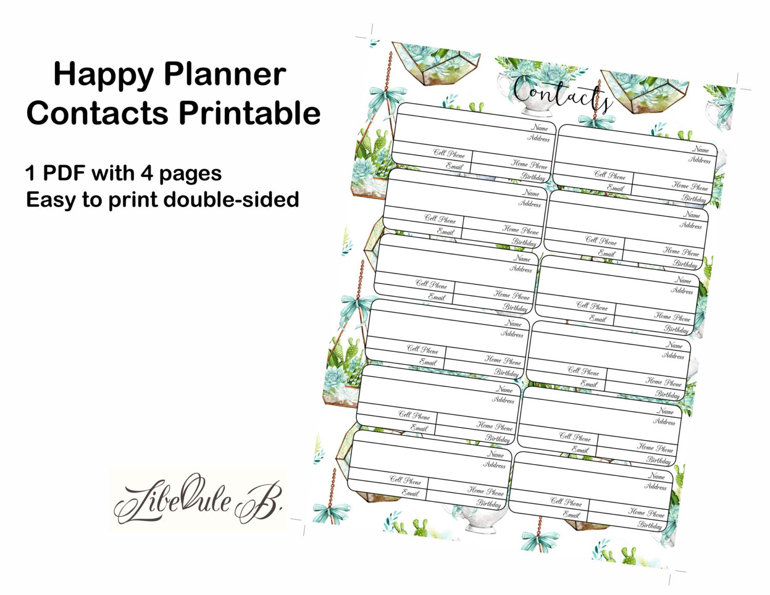 Happy Planner Contacts Inserts PRINTABLE PDF Classic 7 x | Etsy