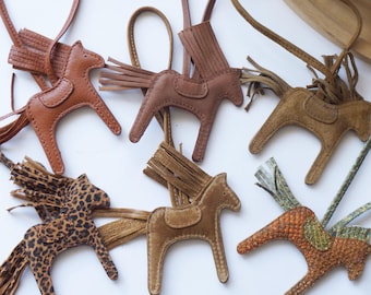 Bag Charm horse shaped made of genuine leather or suede, handmade purse accessory pendant