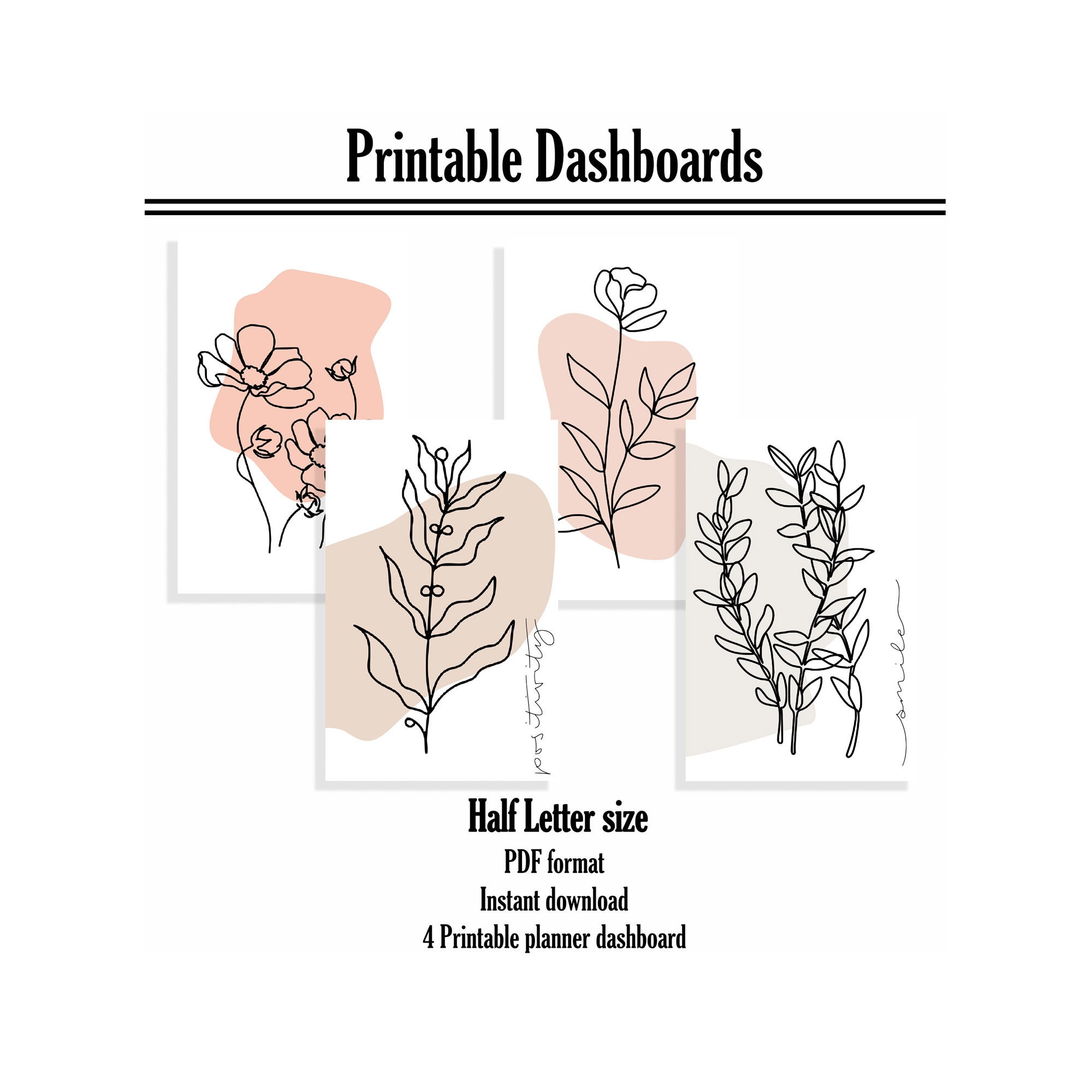 set of 4 moon and sun minimal digital dashboard HALF LETTER printable planner dashboards Instant Download printable vellum /& acetate