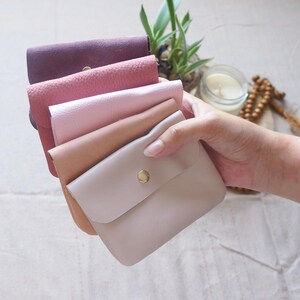 Kleine Leder Geldbörse Pink Palette, Minimalist Reißverschluss Beutel für Münzen Ohrhörer, Karten, handgemachte Geldbörse Geschenk für sie, Pastell Leder Accessoire