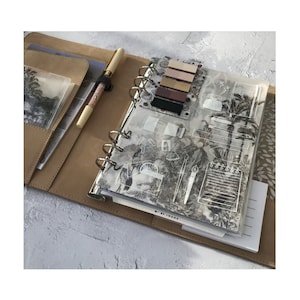 Pasta/Planejador tamanho A5 com capa de couro legítimo ~ Anéis