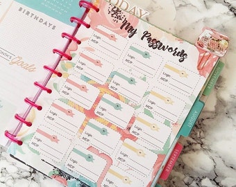 Happy Planner Passwords Inserts PRINTABLE - PDF - Classic 7 x 9.25 Create 365 | Me & My Big Ideas | mambi