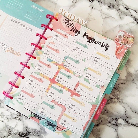 Happy Planner Passwords Inserts PRINTABLE - PDF - Classic 7 x 9.25 Create  365 | Me & My Big Ideas | mambi