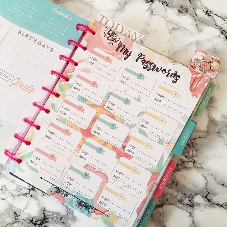 Happy Planner Passwords Inserts PRINTABLE PDF Classic 7 x | Etsy