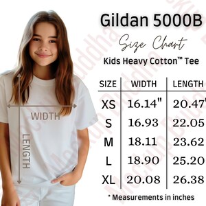 Size Chart Gildan 5000B Kids Heavy Cotton Tee Youth Size Chart, Size Guide, T-shirt Measurements Kids Shirt Sizing Chart Teens Tee Size Mock