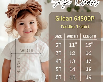 Gildan 64500P Toddler T-shirt Size Chart, Size Guide, T-shirt Measurements, Kids Shirt Sizing Chart Gildan Size Mockup Child Tee Size Mockup