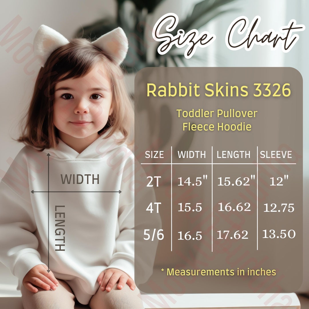Rabbit Skins 3326 Toddler Pullover Fleece Hoodie Size Chart, Size Guide ...