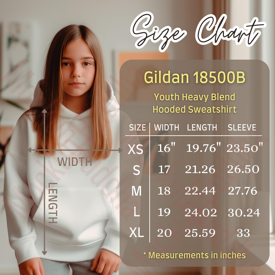 Gildan 18500B Size Chart Youth Heavy Blend Hooded Sweatshirt, Size