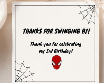 Etiquetas editables de agradecimiento de cumpleaños de Spiderman para bolsas de regalos de cumpleaños / Descarga digital imprimible