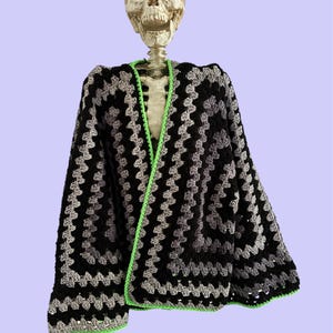 Hexicardi, Hexi Cardigan, Oversized Cardigan, Oversized Sweater, Black Ombré Sweater, Cardigan, Halloween Sweater, Granny Square Cardigan
