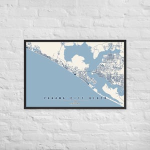 Inramad poster med karta över Panama City Beach | Väggkonst med karta över Floridas kust