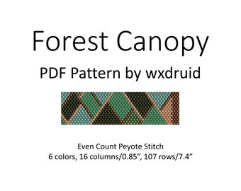 Forest Canopy : Even Count Peyote Stitch Pattern, PDF Download, Single Drop Peyote Bracelet, Flat Even Count Peyote Bracelet Design