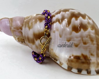 Chainmaille Bracelet, Handmade Violet and Gold Anodized Aluminum Byzantine Chainmail Bracelet