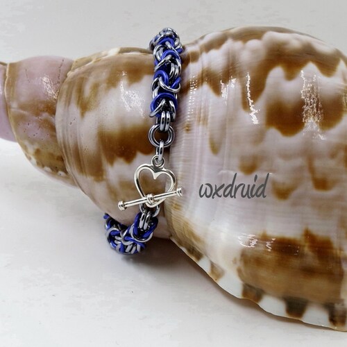 Chainmaille Bracelet, Handmade Purple and Ice Anodized Aluminum Byzantine Chainmail Bracelet