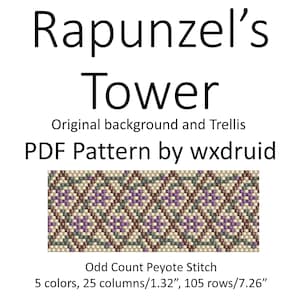 Rapunzel&#39;s Tower : Odd Count Peyote Stitch Pattern, PDF Download, Single Drop Peyote Bracelet, Original Background & Trellis