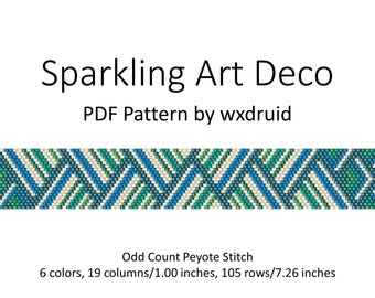 Sparkling Art Deco 1" wide : Odd Count Peyote Stitch Pattern, PDF Download, Single Drop Peyote, Flat Odd Count Peyote Bracelet Design