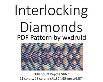 Interlocking Diamonds : Odd Count Peyote Stitch Pattern, PDF Download, Single Drop Peyote Bracelet, Flat Odd Count Peyote Bracelet Design