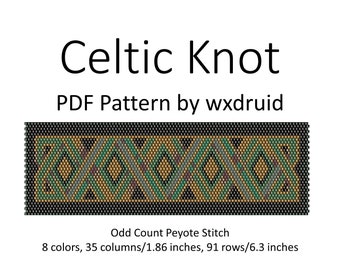 Celtic Knot : Odd Count Peyote Stitch Pattern, PDF Download, Single Drop Peyote Bracelet, Flat Odd Count Peyote Bracelet Design