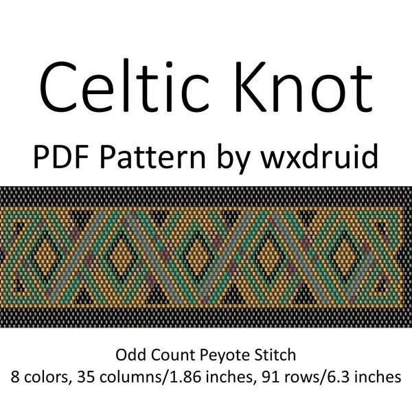 Celtic Knot : Odd Count Peyote Stitch Pattern, PDF Download, Single Drop Peyote Bracelet, Flat Odd Count Peyote Bracelet Design
